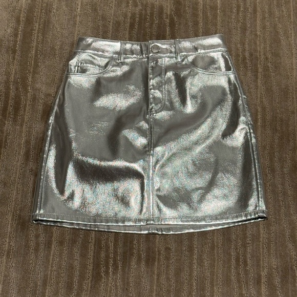 LOFT Metallic Silver Pencil Mini Skirt Night Out Size 00P NWT - Picture 1 of 5